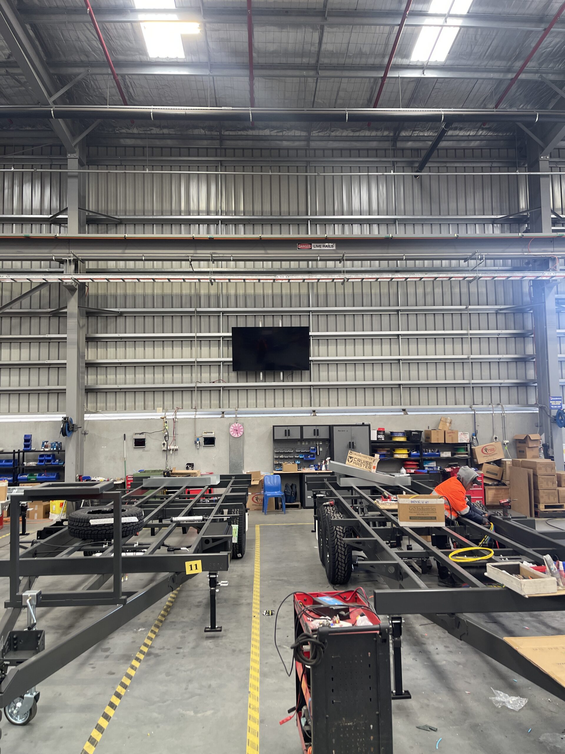 Factory floor with overhead LED lighting