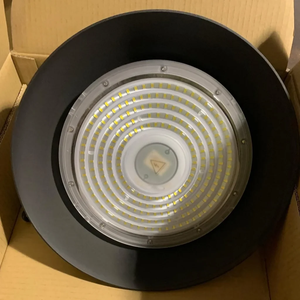 New LED high-bay light fitting before installation