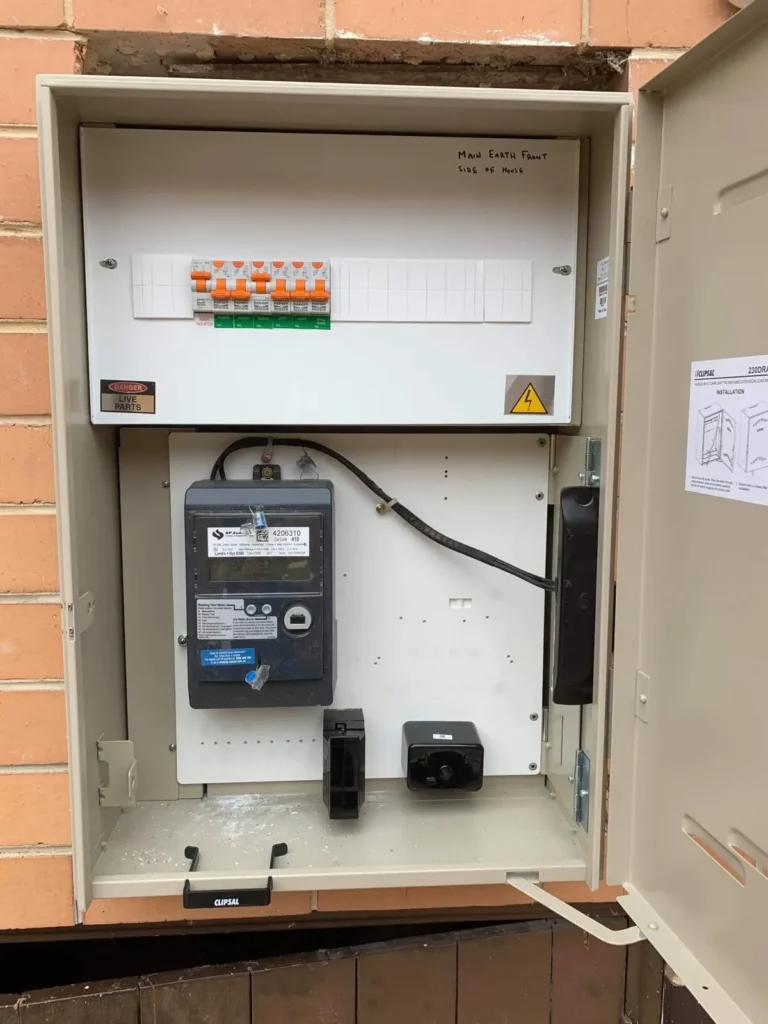 Switchboard with safety switches fitted inside a meter box