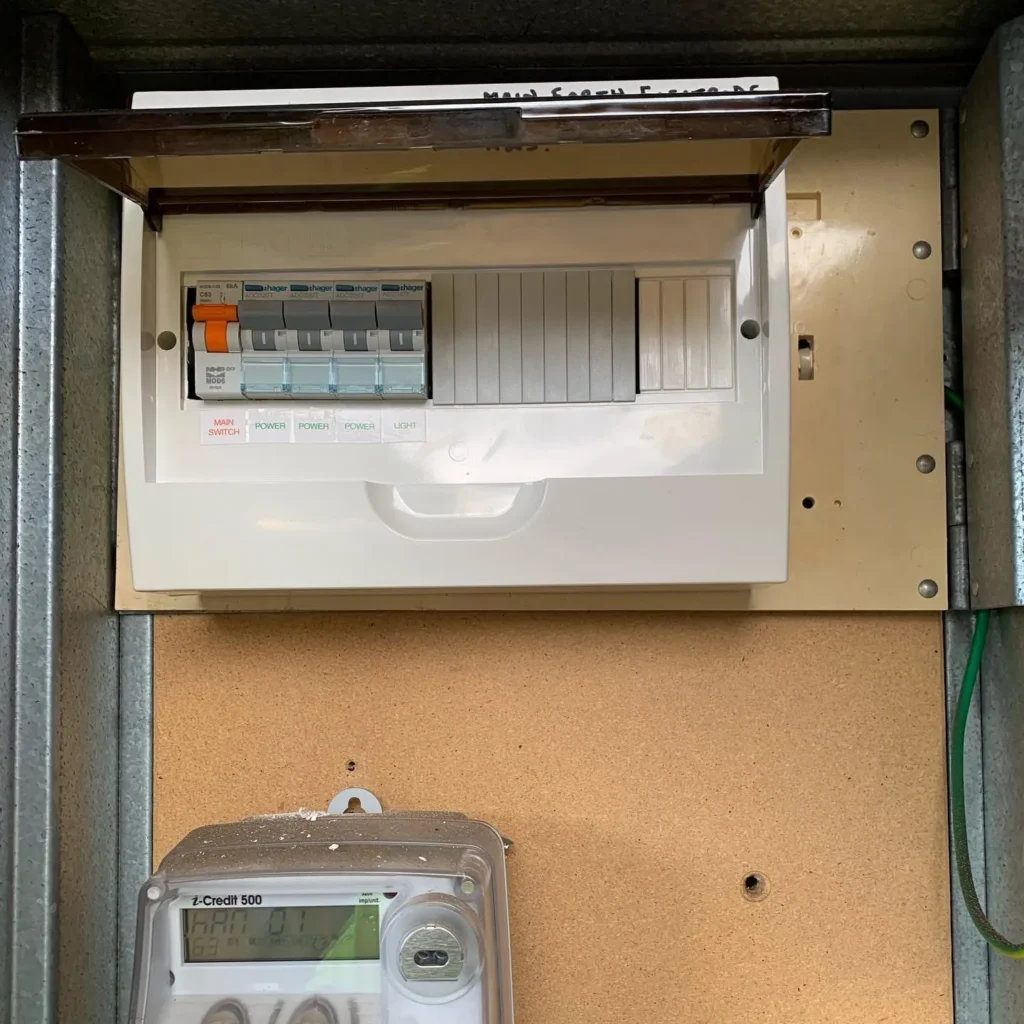New switchboard installed above an electricity meter